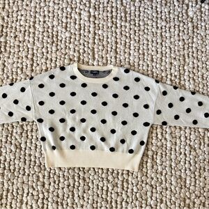 Elegant Cream and Black Polka Dot Crew Neck Sweater
